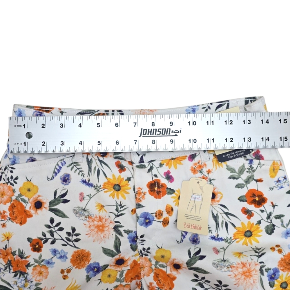 NWT Womens St. Johns Bay White Floral Capri Pants 2P Orange Blue Yellow 2 Petite - Picture 6 of 8